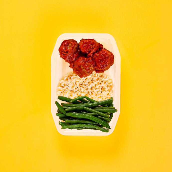 200g Beef Meatballs 100g Brown Rice 100g Green Beans