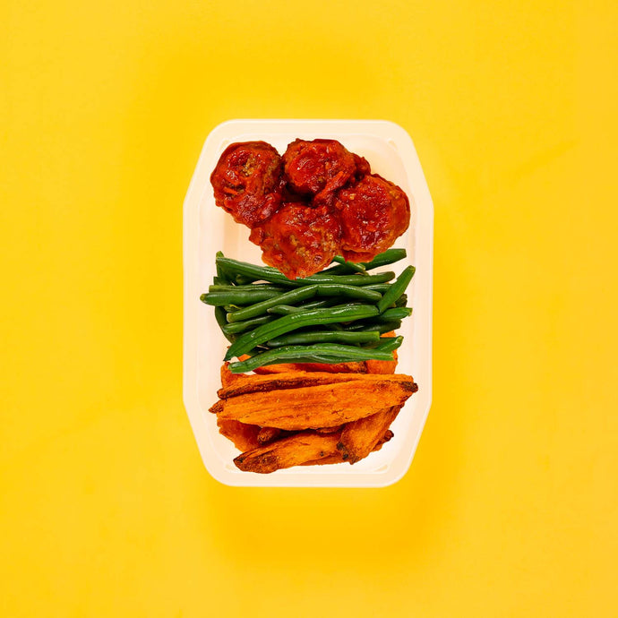 150g Beef Meatballs 100g Green Beans 100g Sweet Potato Wedges