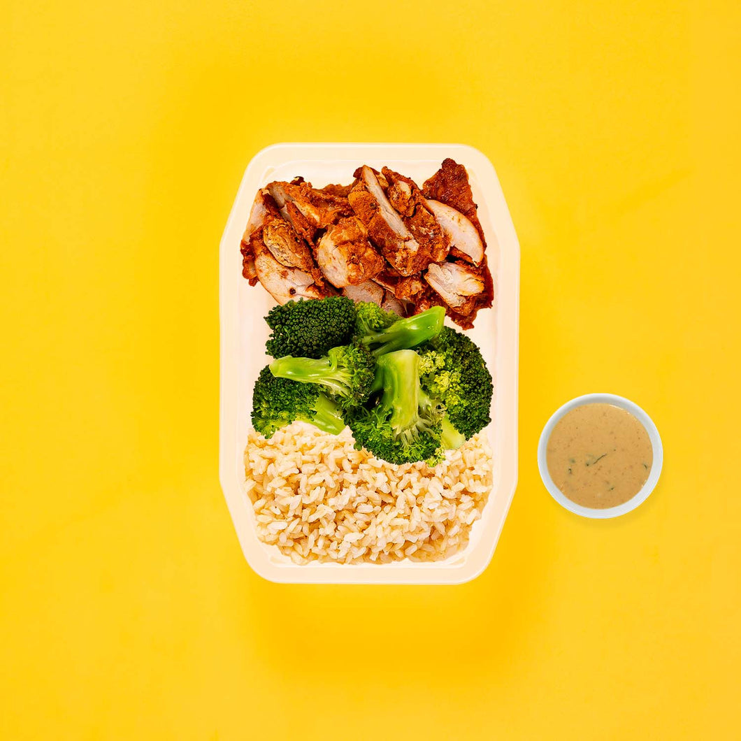 150g Chipotle Chicken Thigh 100g Broccoli 50g Brown Rice Satay Sauce