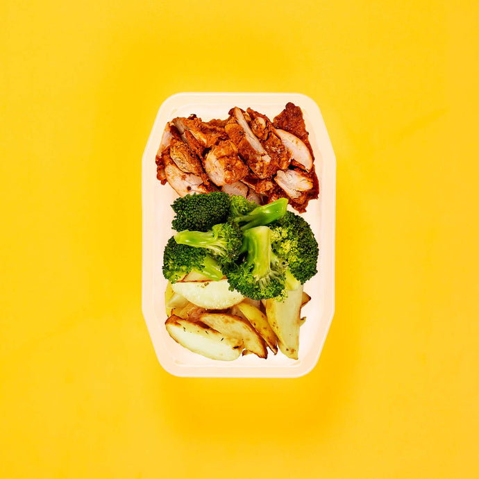 150g Chipotle Chicken Thigh 100g Broccoli 100g Roast Chat Potato