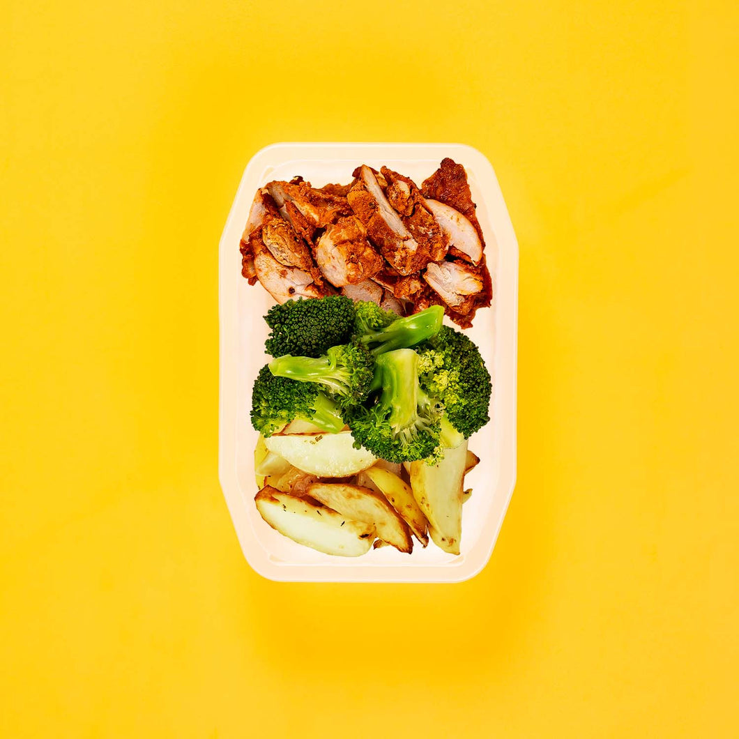 150g Chipotle Chicken Thigh 100g Broccoli 100g Roast Chat Potato