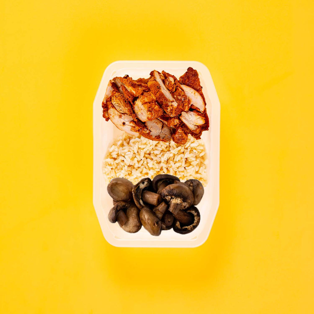 150g Chipotle Chicken Thigh 50g Brown Rice 50g Mushrooms