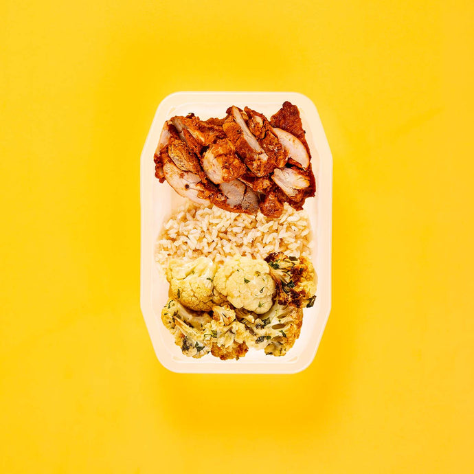 150g Chipotle Chicken Thigh 50g Brown Rice 50g Parmesan Cauliflower
