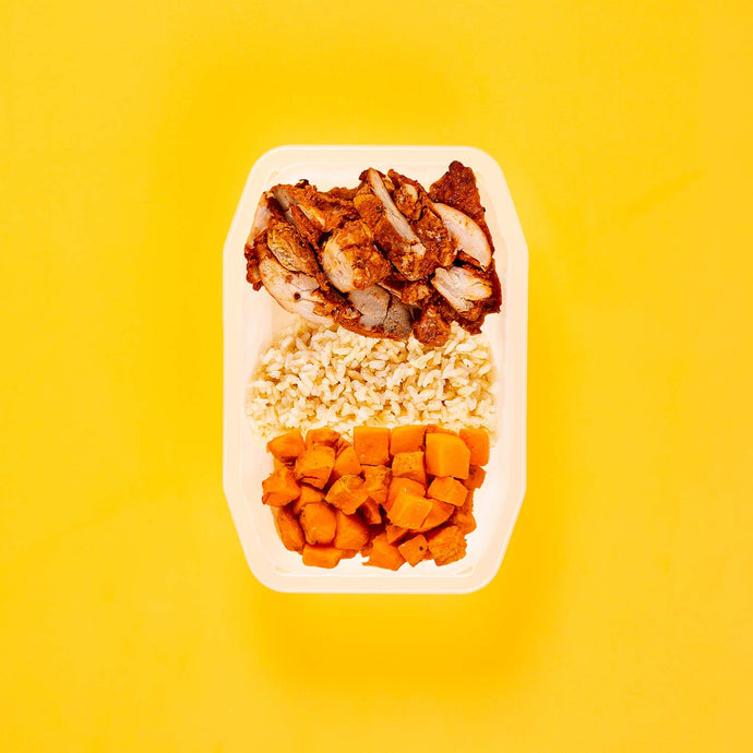 150g Chipotle Chicken Thigh 50g Brown Rice 50g Rosemary Baked Sweet Potato