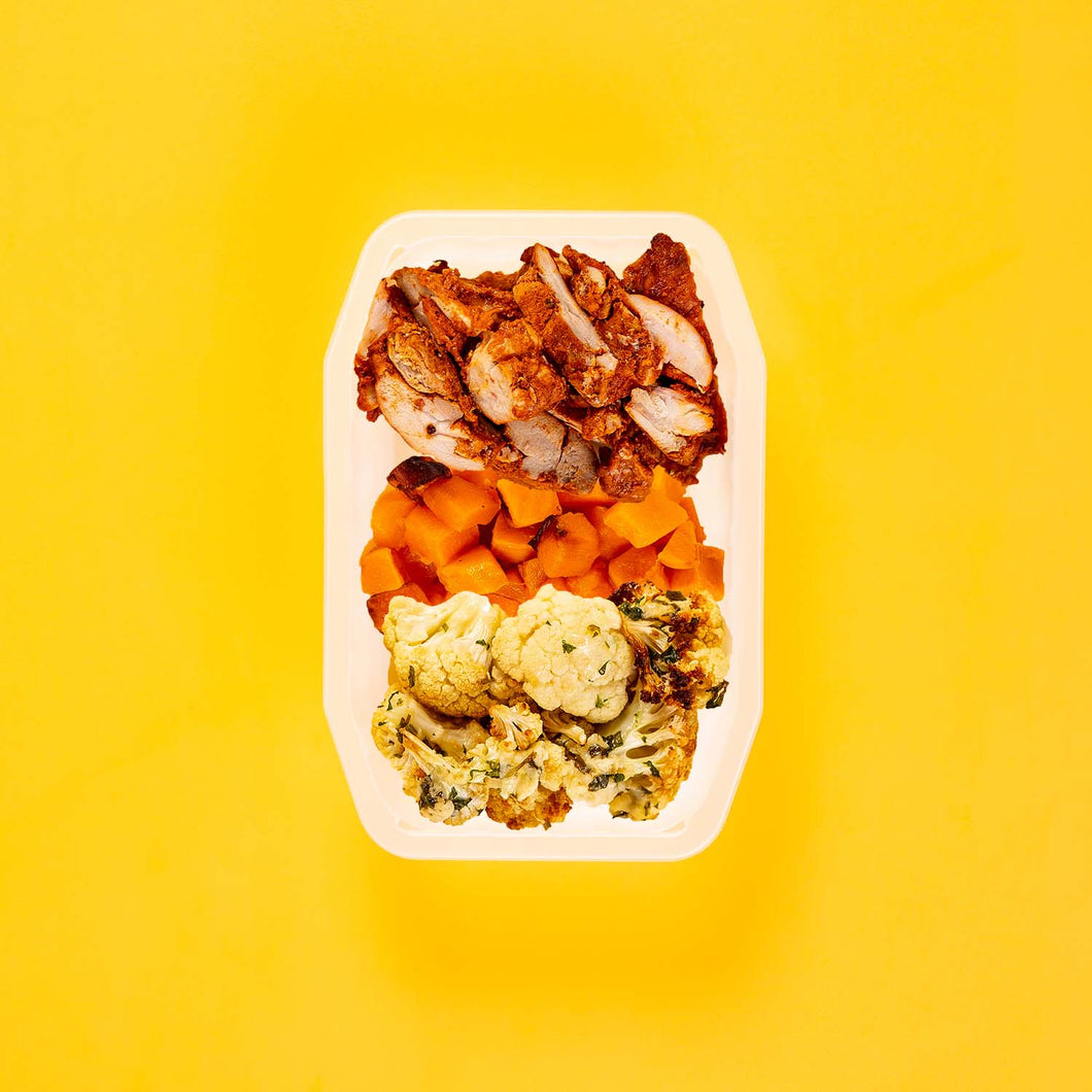 100g Chipotle Chicken Thigh 100g Coconut Pumpkin 100g Parmesan Cauliflower