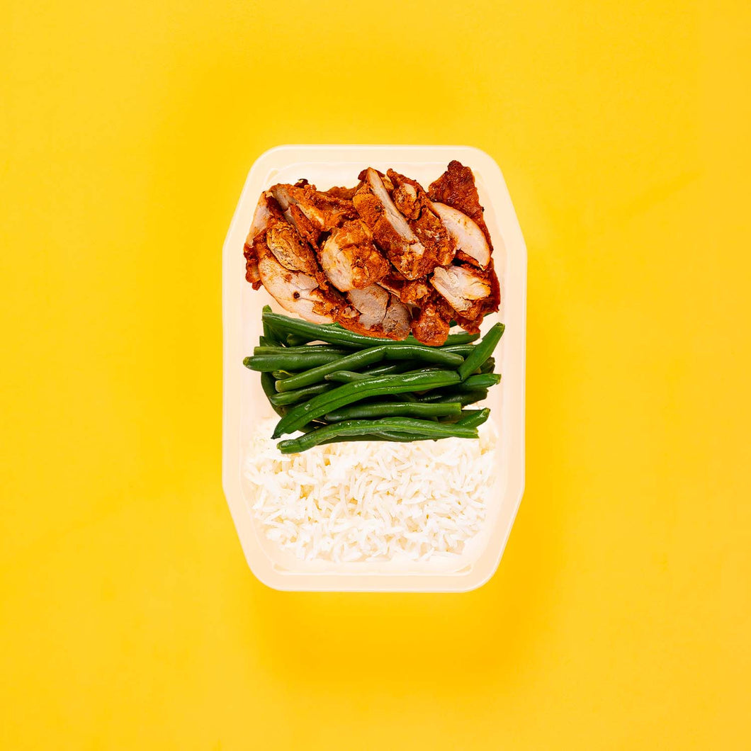 150g Chipotle Chicken Thigh 100g Green Beans 100g Basmati Rice