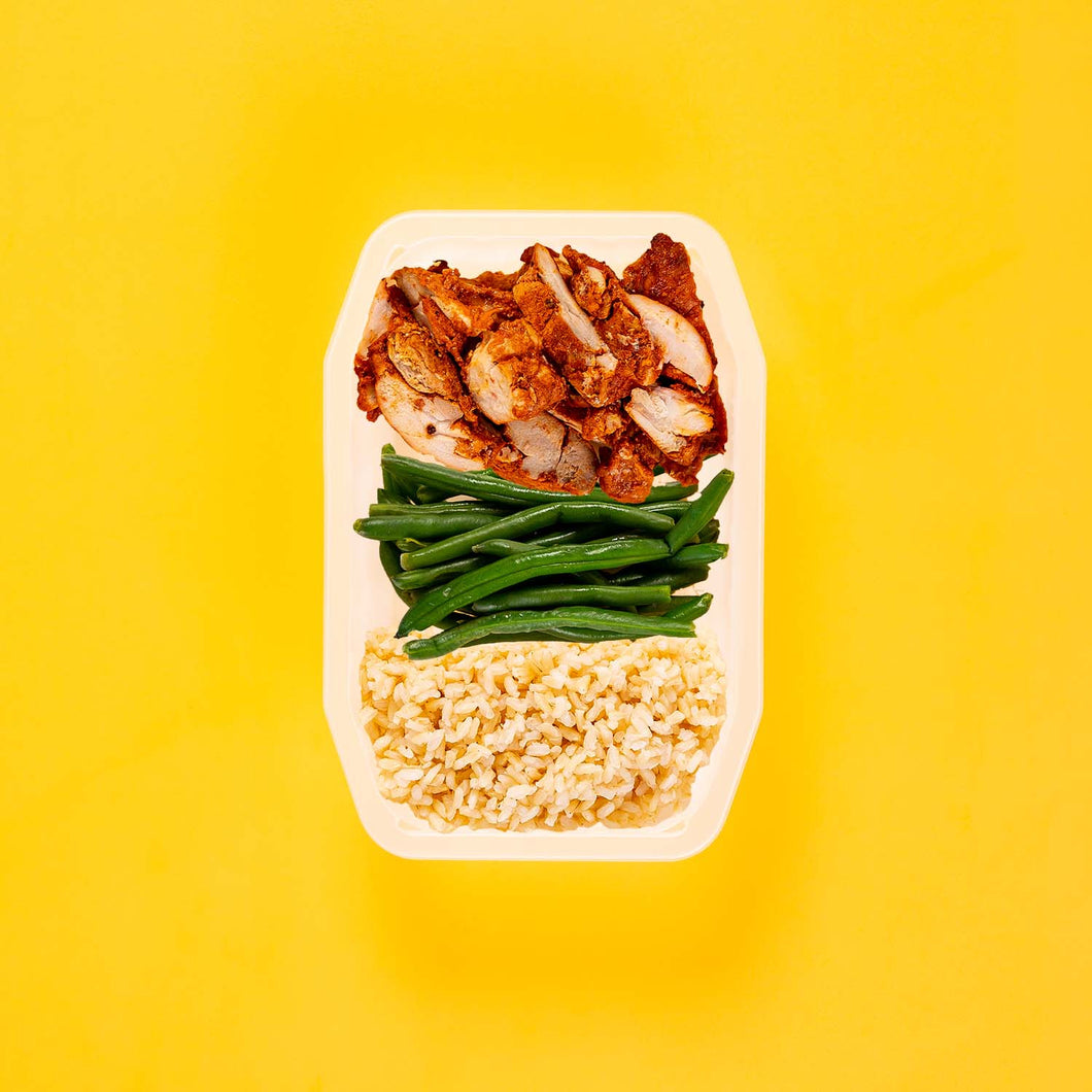 200g Chipotle Chicken Thigh 100g Green Beans 100g Brown Rice