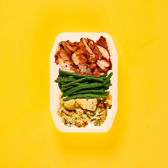 100g Chipotle Chicken Thigh 100g Green Beans 100g Parmesan Cauliflower