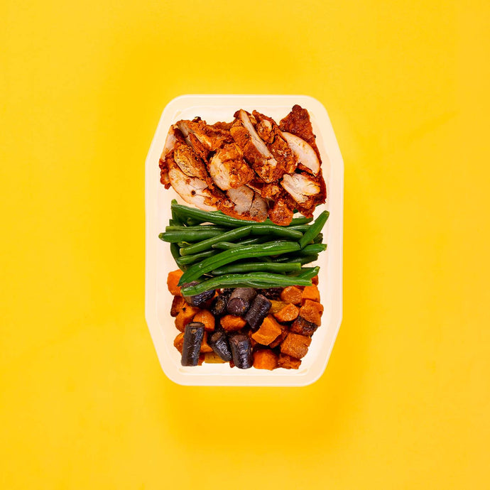 100g Chipotle Chicken Thigh 100g Green Beans 100g Tri Baked Carrots