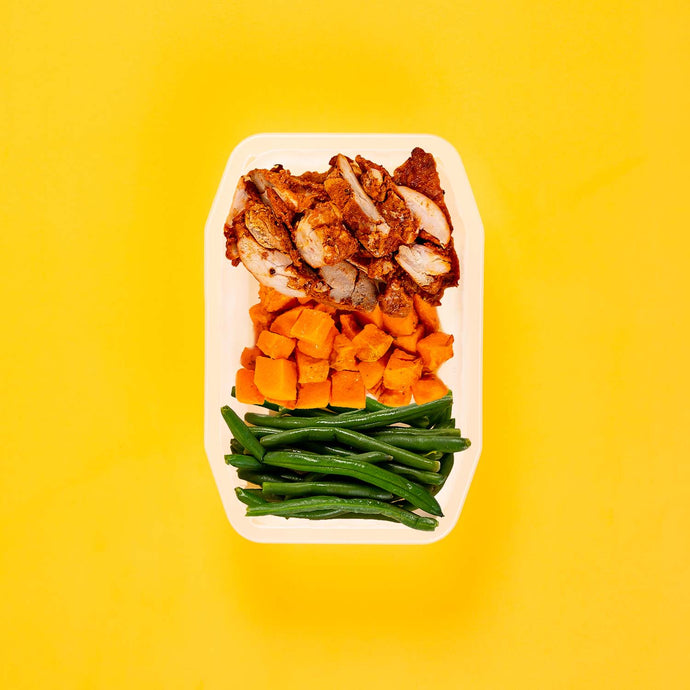 100g Chipotle Chicken Thigh 100g Rosemary Baked Sweet Potato 100g Green Beans