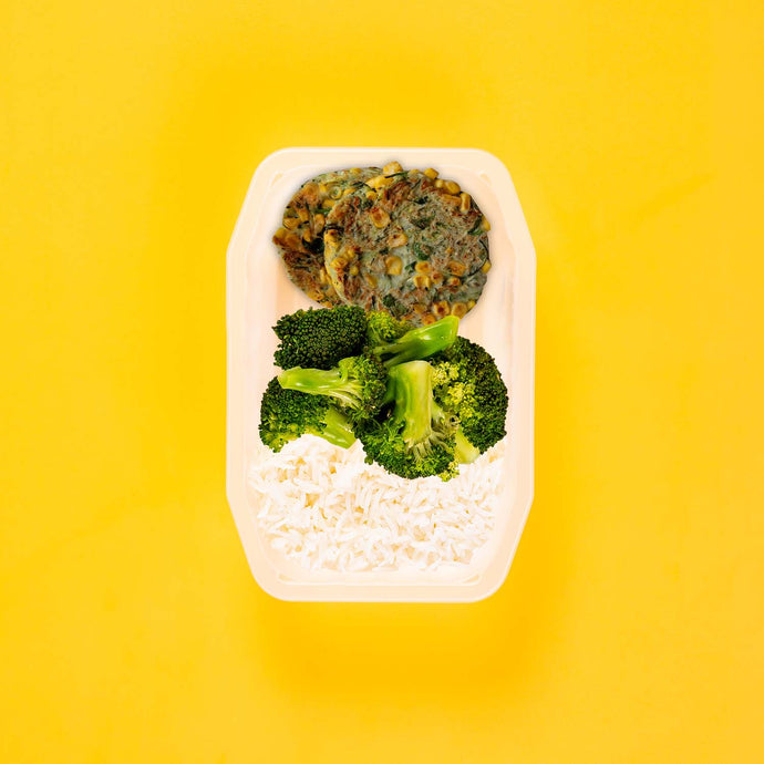 100g Corn & Zucchini Fritters 100g Broccoli 100g Basmati Rice