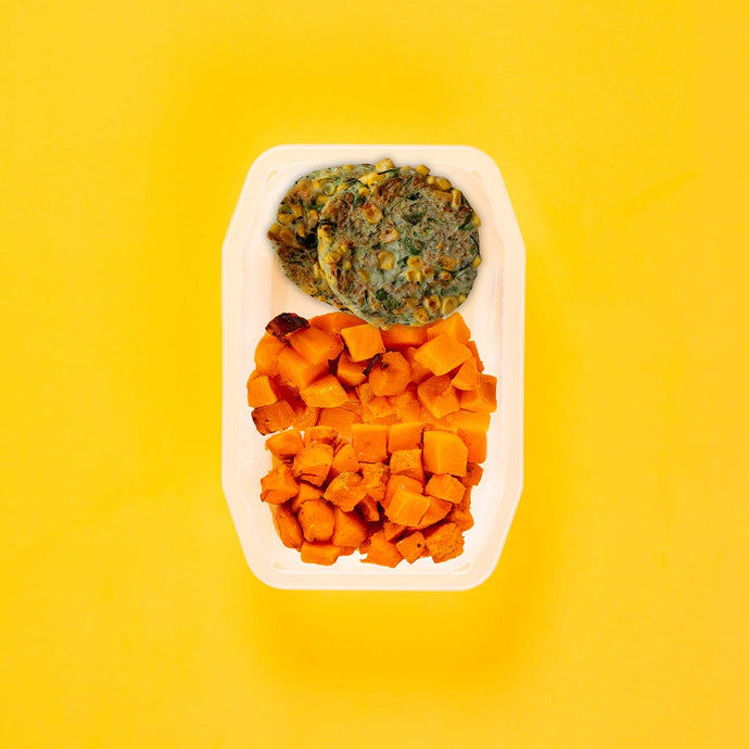 100g Corn & Zucchini Fritters 150g Coconut Pumpkin 150g Rosemary Baked Sweet Potato
