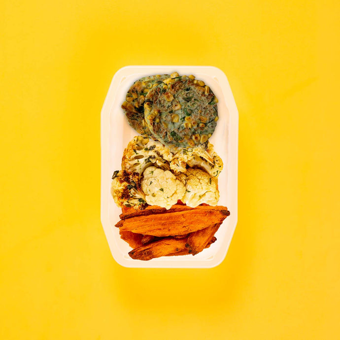 100g Corn & Zucchini Fritters 100g Parmesan Cauliflower 50g Sweet Potato Wedges