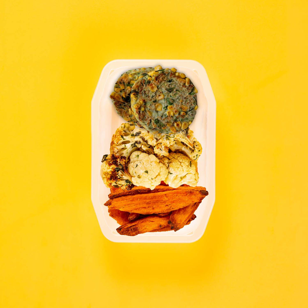 100g Corn & Zucchini Fritters 100g Parmesan Cauliflower 50g Sweet Potato Wedges