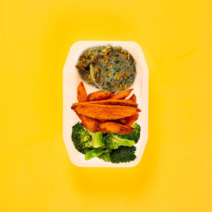 100g Corn & Zucchini Fritters 100g Sweet Potato Wedges 100g Broccoli