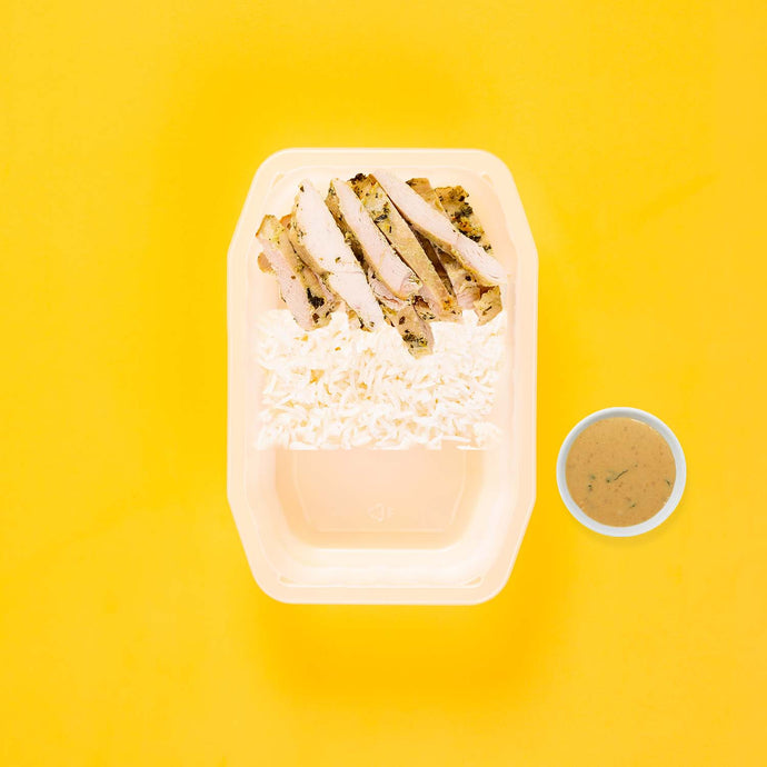 100g Garlic Herb Chicken Breast 100g Basmati Rice 100g No Side Satay Sauce