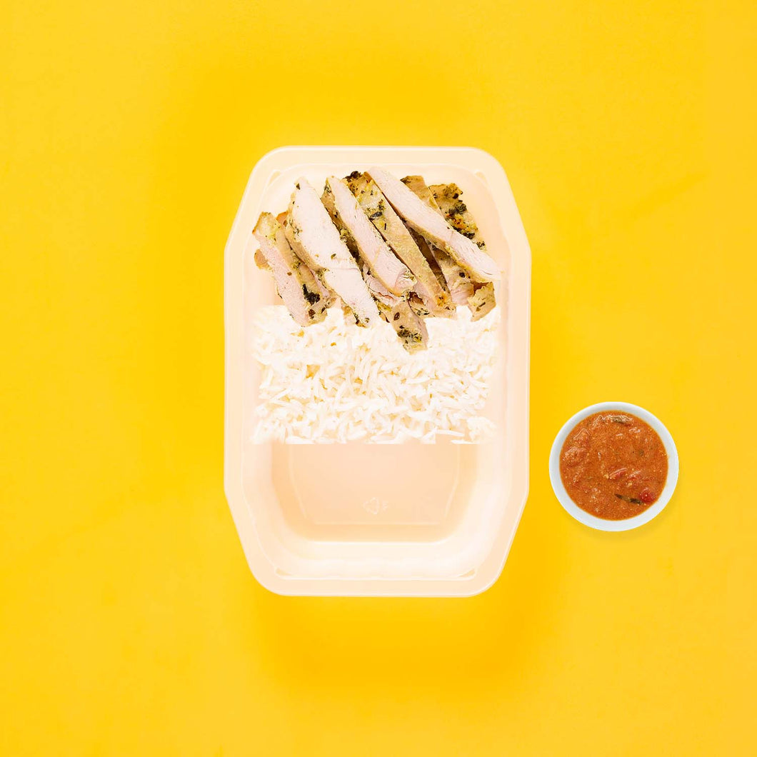 100g Garlic Herb Chicken Breast 100g Basmati Rice 100g No Side Thai Red Curry