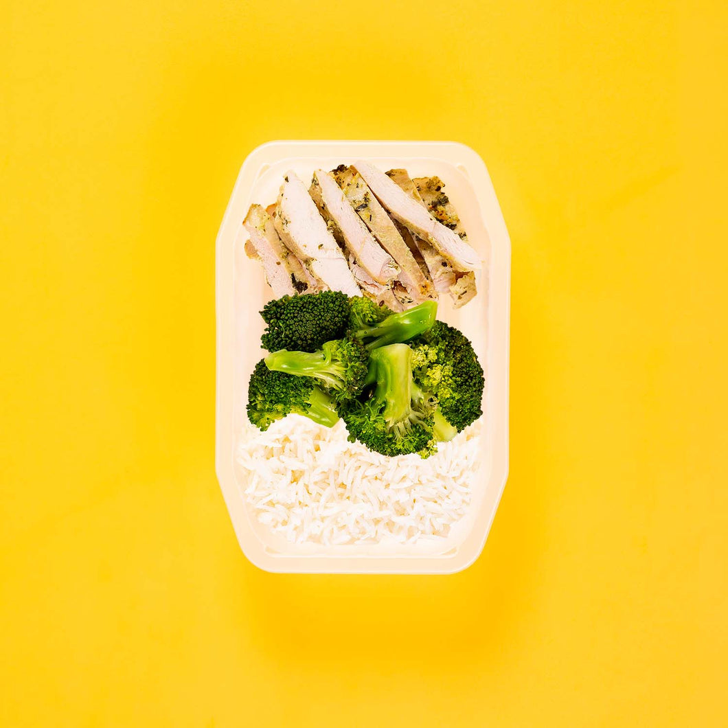200g Garlic Herb Chicken Breast 100g Broccoli 100g Basmati Rice