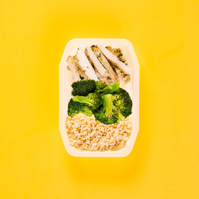 150g Garlic Herb Chicken Breast 100g Broccoli 50g Brown Rice