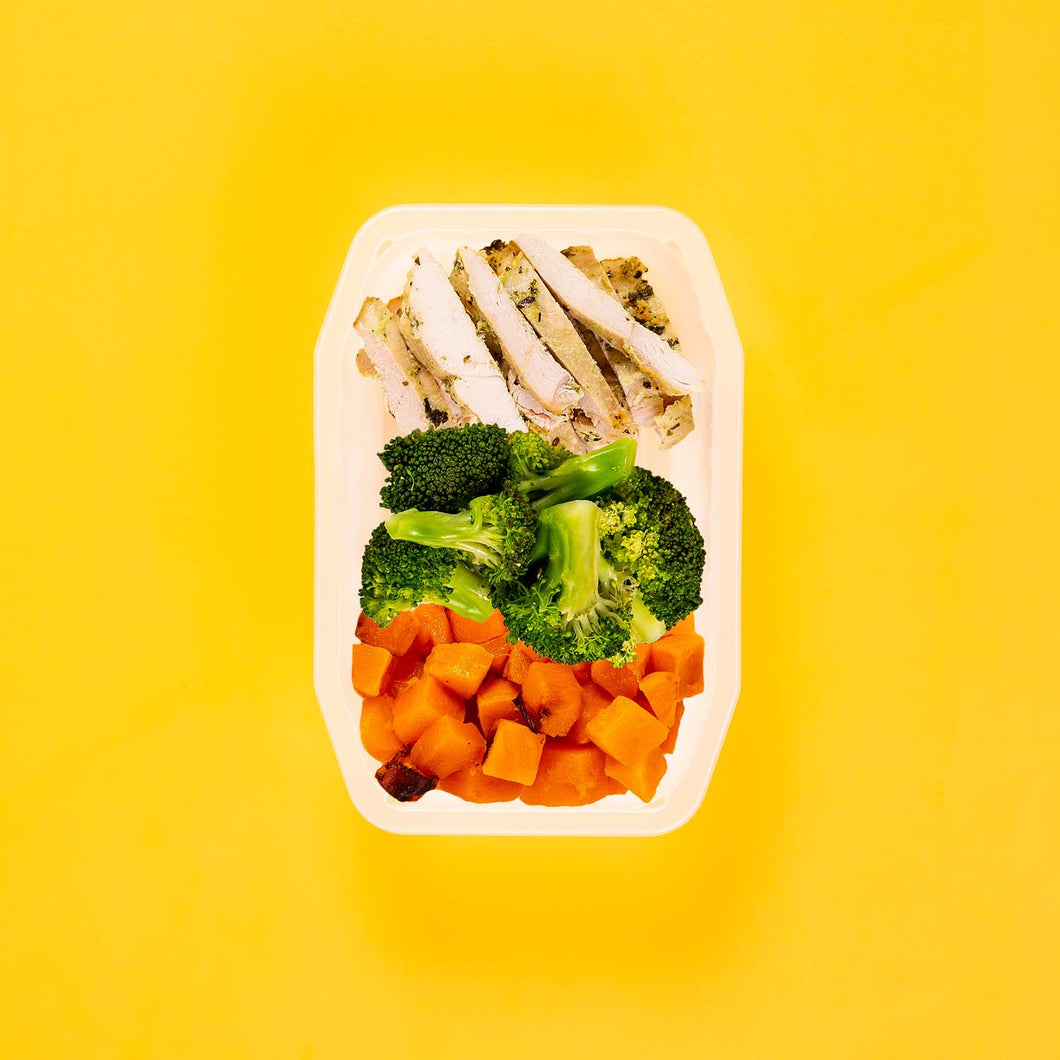 150g Garlic Herb Chicken Breast 100g Broccoli 100g Coconut Pumpkin