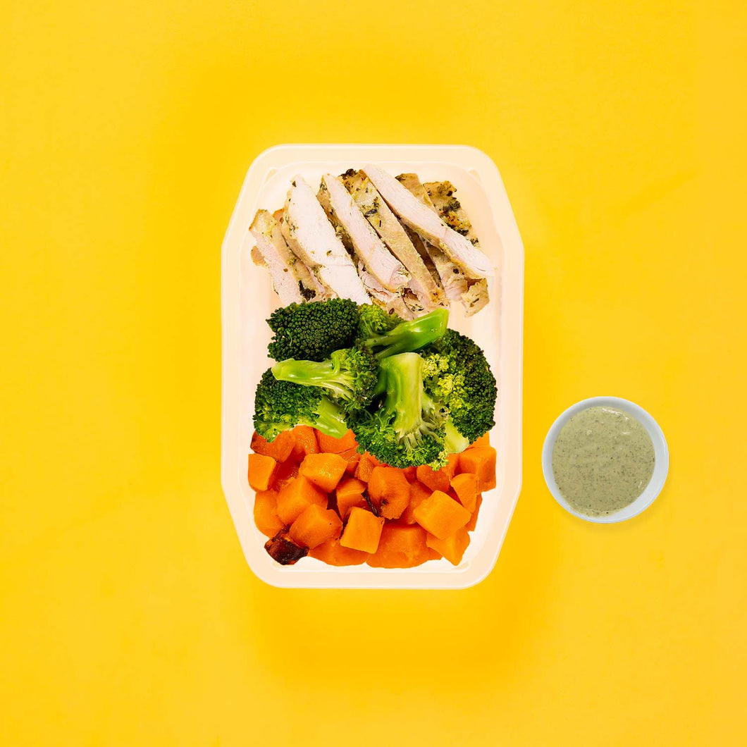 100g Garlic Herb Chicken Breast 100g Broccoli 100g Coconut Pumpkin Pesto Cream