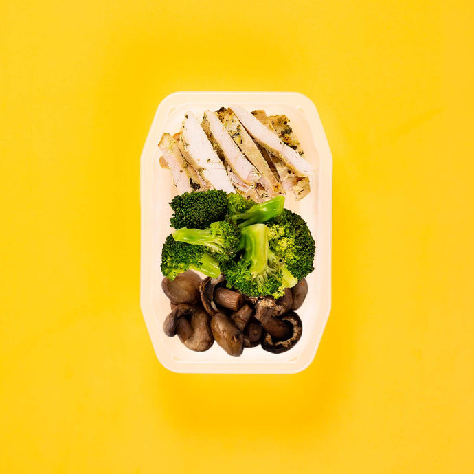 200g Garlic Herb Chicken Breast 50g Broccoli 50g Mushrooms