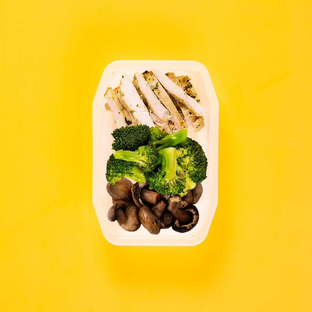 100g Garlic Herb Chicken Breast 100g Broccoli 100g Mushrooms
