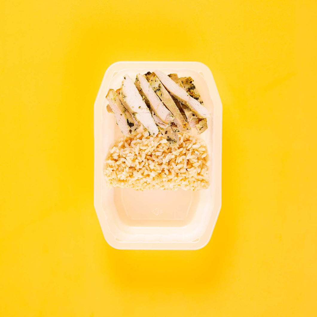 200g Garlic Herb Chicken Breast 200g Brown Rice 100g No Side