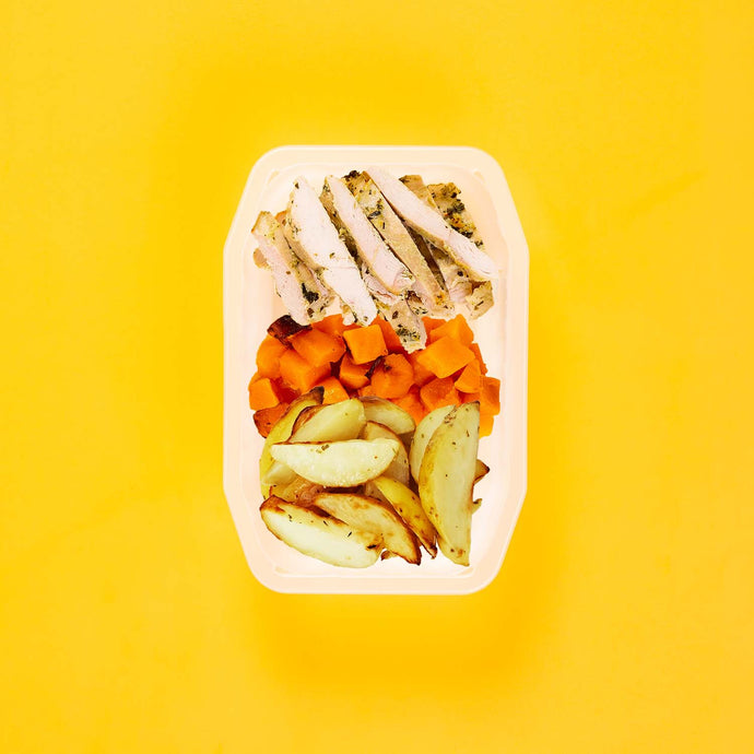 100g Garlic Herb Chicken Breast 100g Coconut Pumpkin 100g Roast Chat Potato