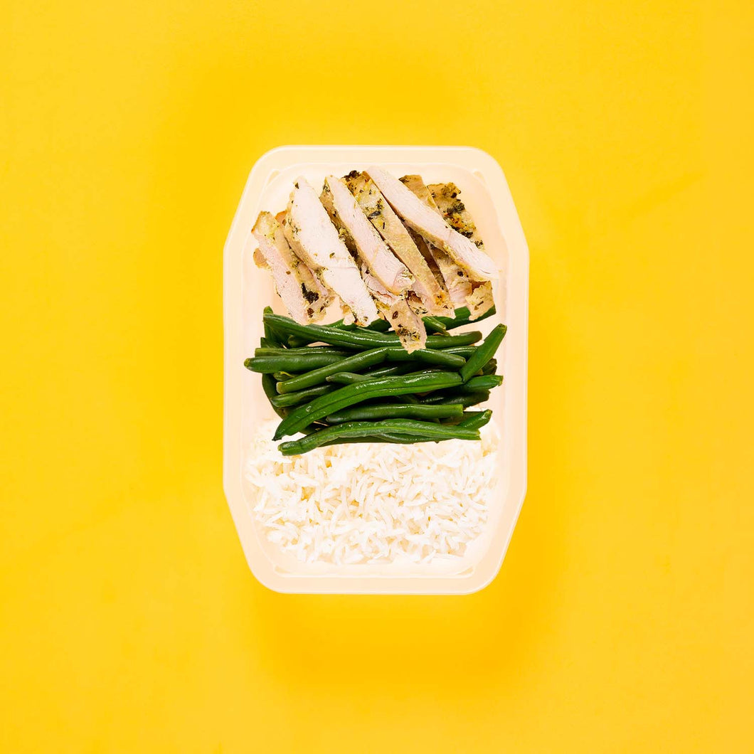 100g Garlic Herb Chicken Breast 100g Green Beans 100g Basmati Rice