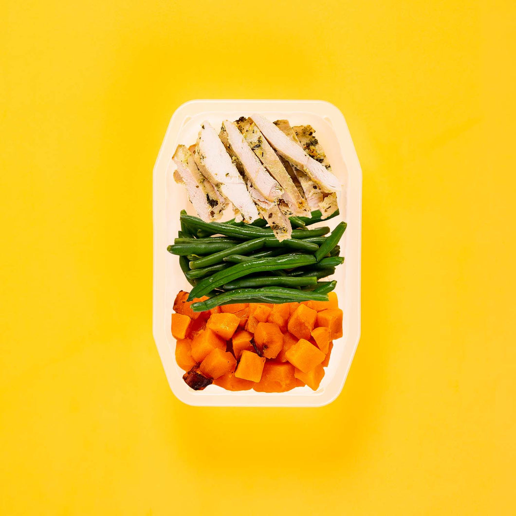 100g Garlic Herb Chicken Breast 100g Green Beans 100g Coconut Pumpkin