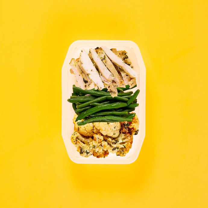 100g Garlic Herb Chicken Breast 100g Green Beans 100g Parmesan Cauliflower