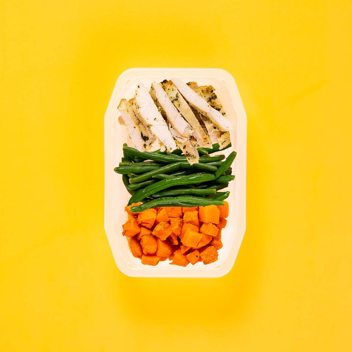 200g Garlic Herb Chicken Breast 100g Green Beans 100g Rosemary Baked Sweet Potato