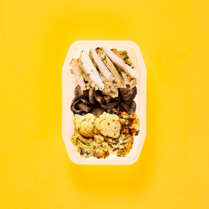 100g Garlic Herb Chicken Breast 100g Mushrooms 100g Parmesan Cauliflower