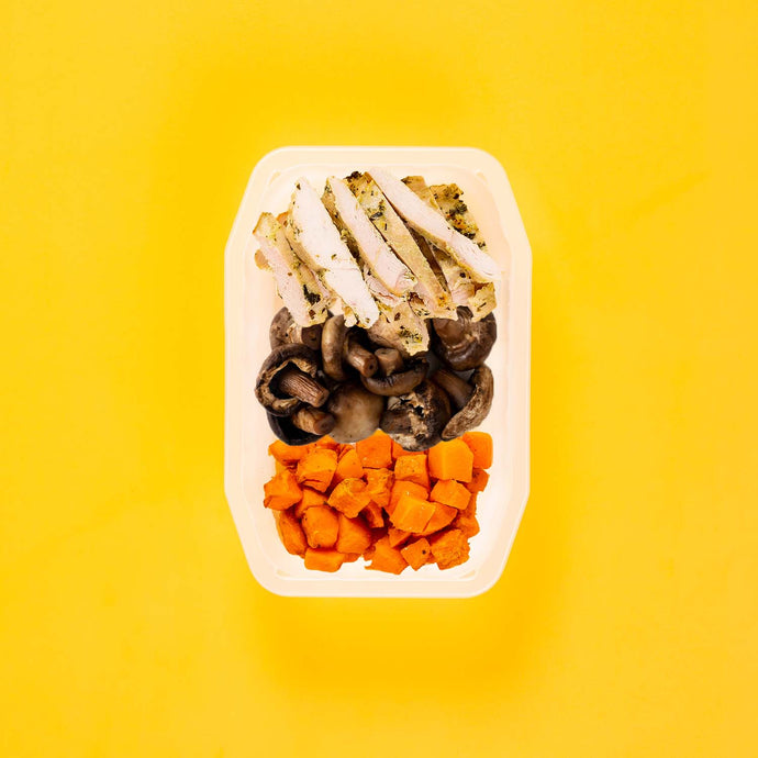 200g Garlic Herb Chicken Breast 50g Mushrooms 100g Rosemary Baked Sweet Potato