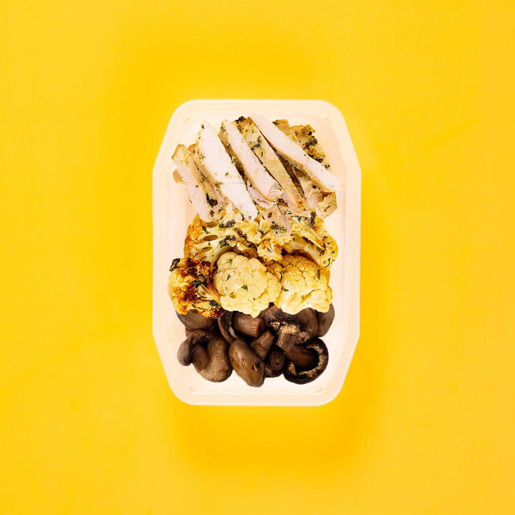 100g Garlic Herb Chicken Breast 50g Parmesan Cauliflower 50g Mushrooms