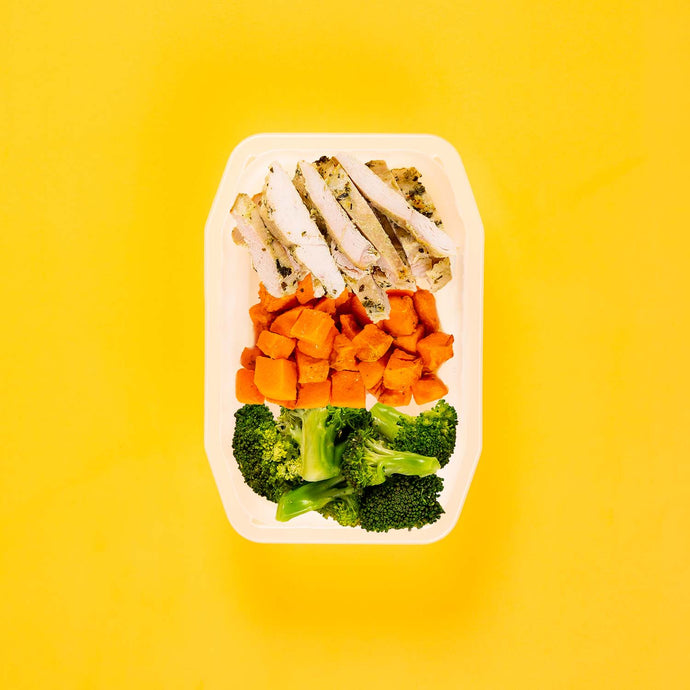 100g Garlic Herb Chicken Breast 100g Rosemary Baked Sweet Potato 100g Broccoli