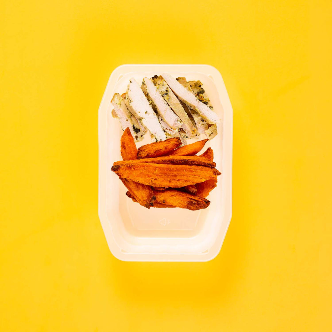 100g Garlic Herb Chicken Breast 100g Sweet Potato Wedges 100g No Side