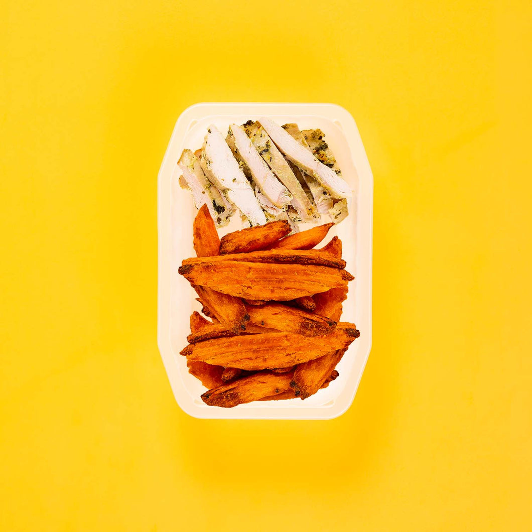 150g Garlic Herb Chicken Breast 50g Sweet Potato Wedges 50g Sweet Potato Wedges