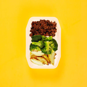100g Lamb Moussaka 100g Broccoli 100g Roast Chat Potato