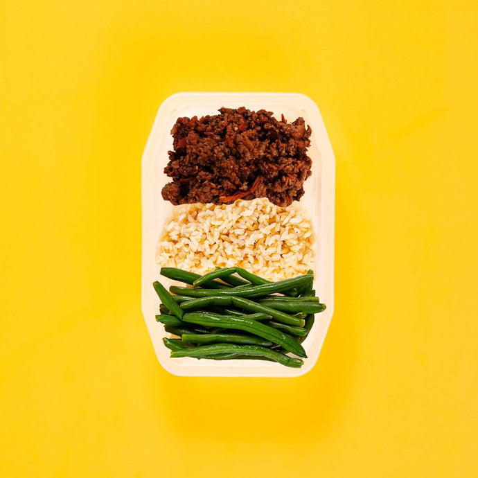 100g Lamb Moussaka 50g Brown Rice 50g Green Beans