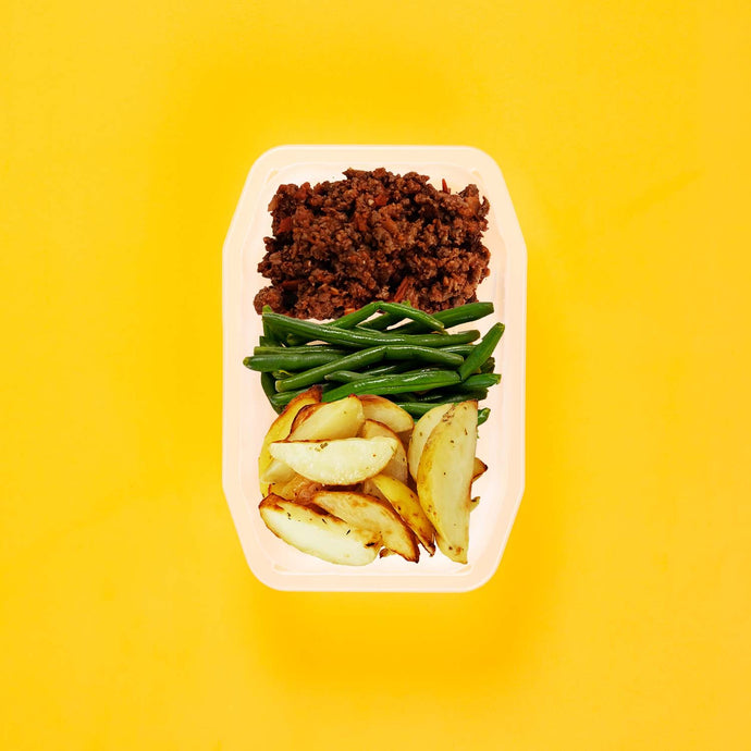 100g Lamb Moussaka 100g Green Beans 100g Roast Chat Potato