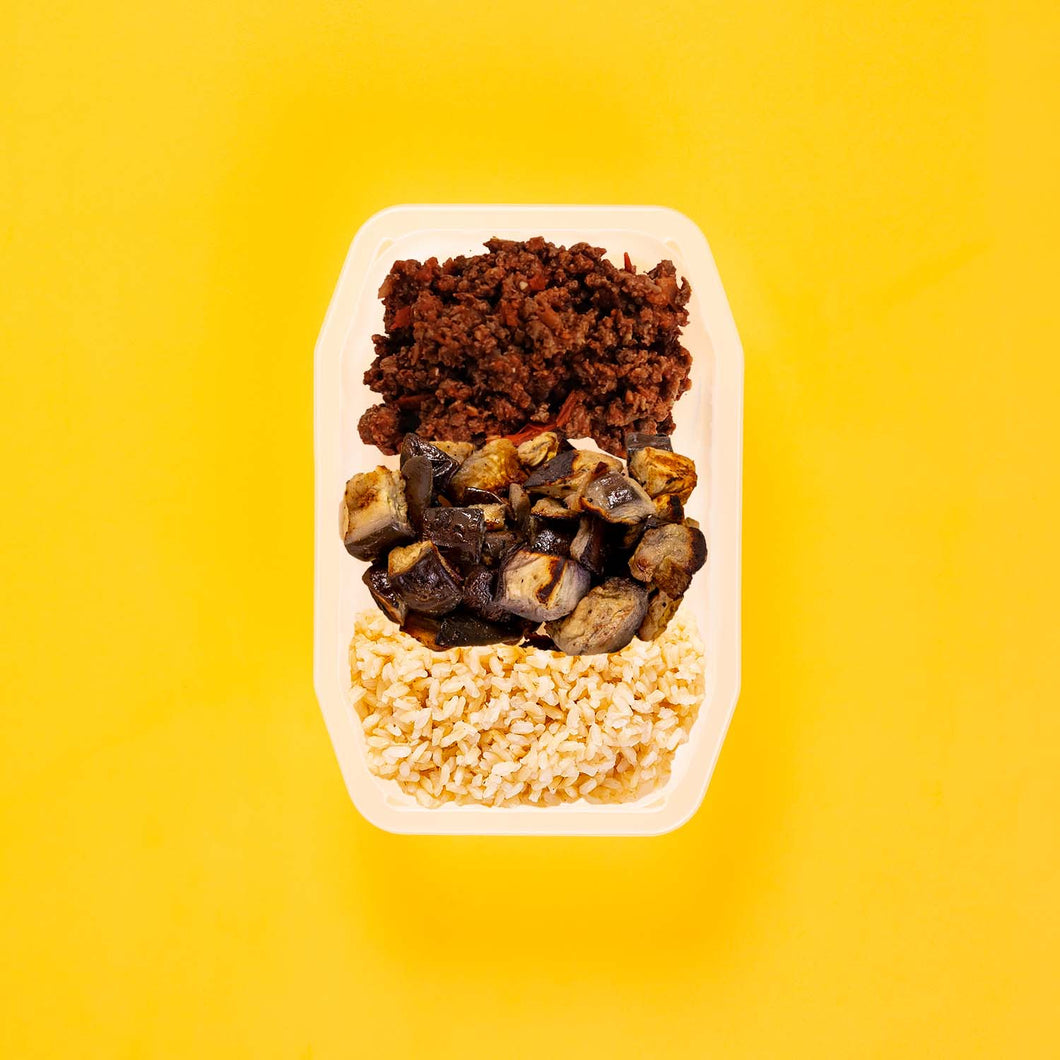 150g Lamb Moussaka 100g Miso Eggplant 100g Brown Rice