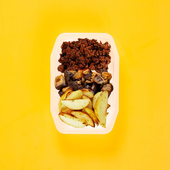 100g Lamb Moussaka 100g Miso Eggplant 100g Roast Chat Potato