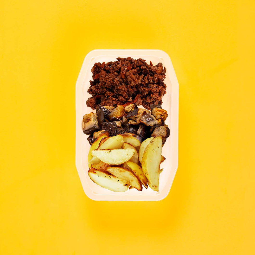 100g Lamb Moussaka 100g Miso Eggplant 100g Roast Chat Potato