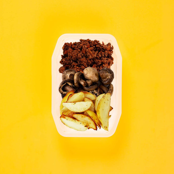 100g Lamb Moussaka 100g Mushrooms 100g Roast Chat Potato