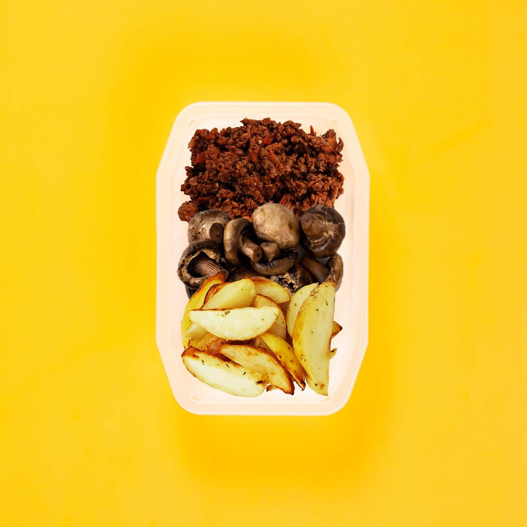 100g Lamb Moussaka 100g Mushrooms 100g Roast Chat Potato