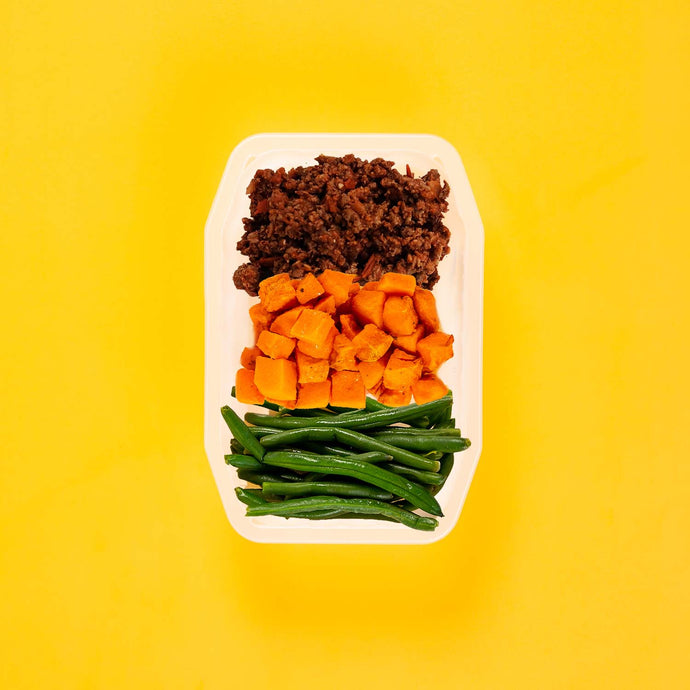 100g Lamb Moussaka 100g Rosemary Baked Sweet Potato 200g Green Beans