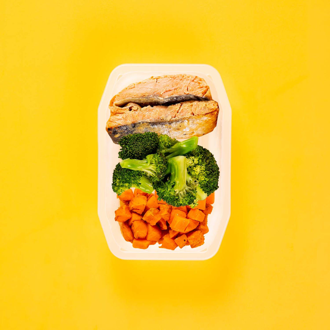 100g Miso Salmon 100g Broccoli 100g Rosemary Baked Sweet Potato