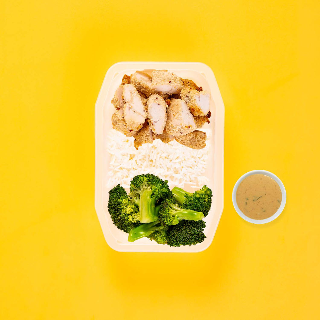 200g Quinoa Chicken Tenders 100g Basmati Rice 50g Broccoli Satay Sauce